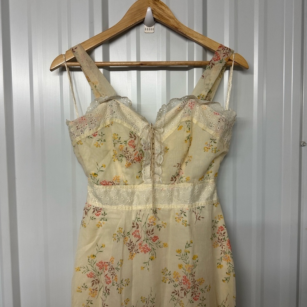 Vintage Cottagecore Floral Lace Trim Prairie Maxi Dress Women XS Romantic Boho - Picture 3 of 6